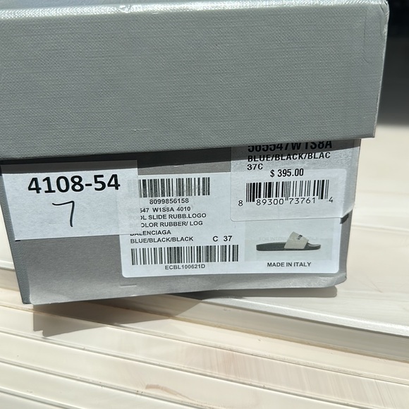BALENCIAGA SLIDES BLUE 37 NW BOX SOME SMUDGES - Picture 5 of 5
